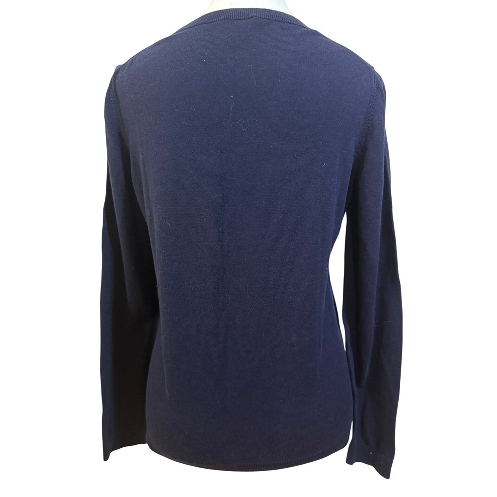 Talbots Sweater Women M Navy Gold Crown Embroidered Knit Regal Preppy Academia - Picture 3 of 6